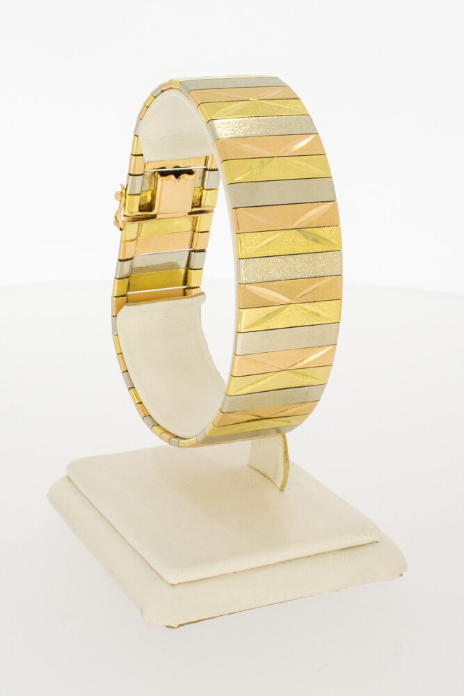 18 Karaat tricolor plaatjes armband - 19,5