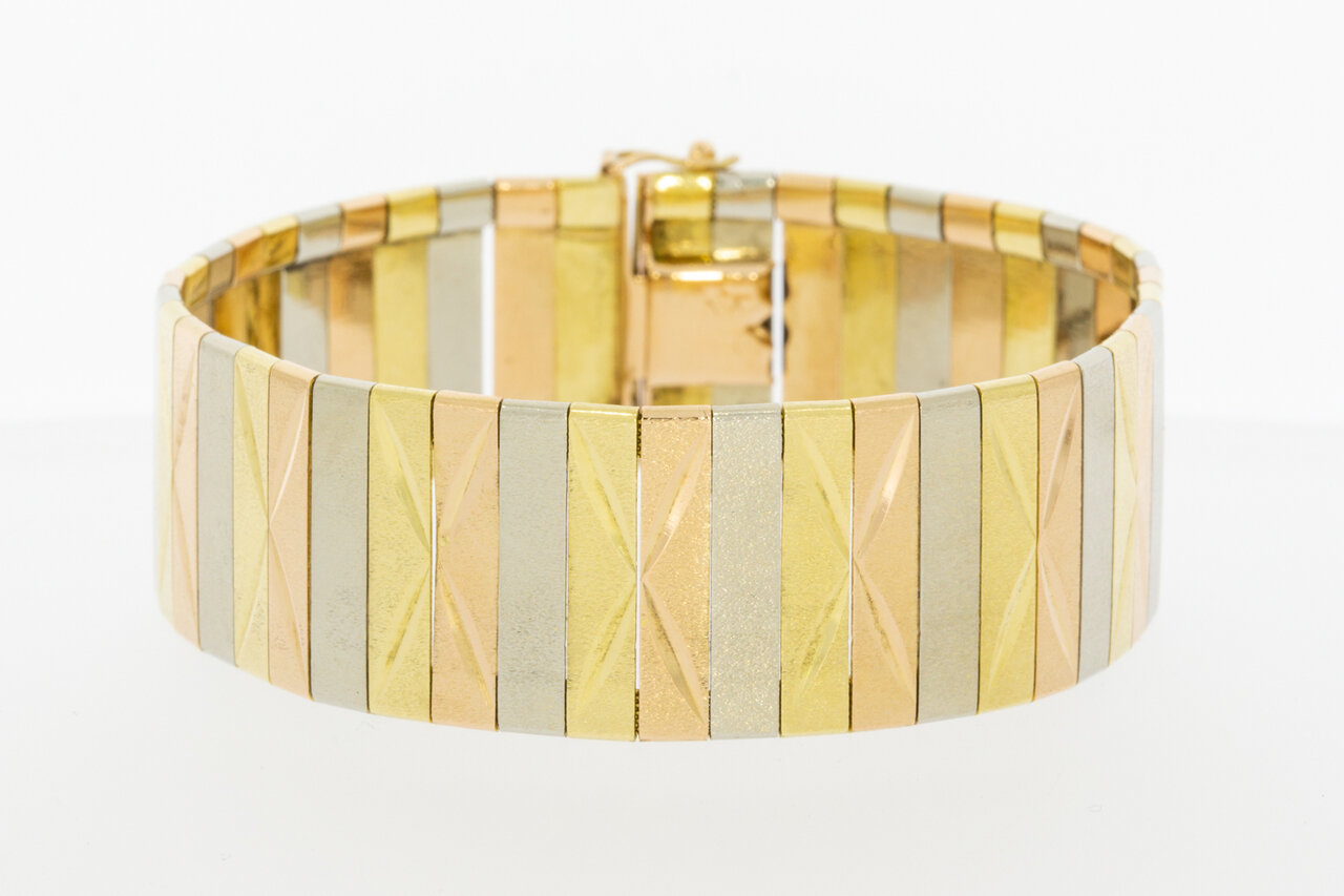 18 Karaat tricolor plaatjes armband - 19,5