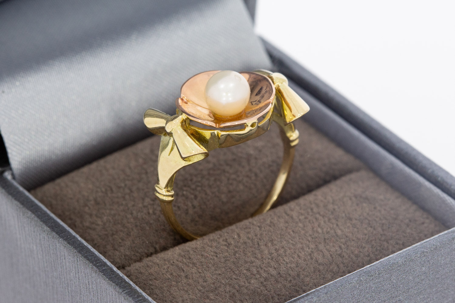 585 Bicolor-Gold Solit&auml;rring Damen mit Perle - Ringgr&ouml;&szlig;e 54