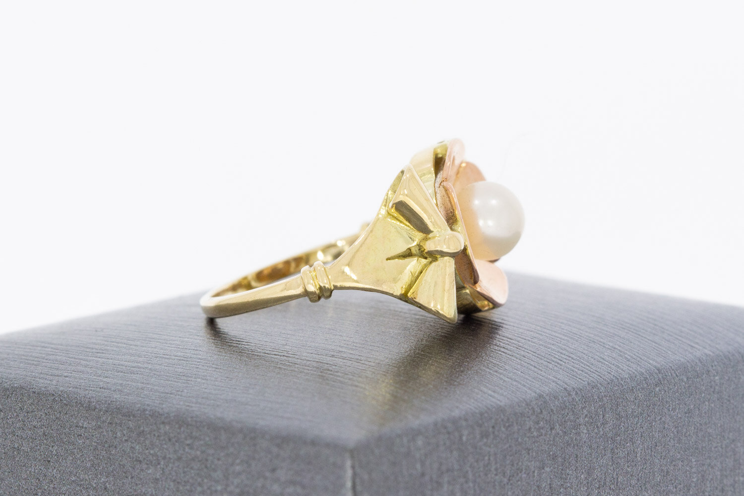 585 Bicolor-Gold Solit&auml;rring Damen mit Perle - Ringgr&ouml;&szlig;e 54