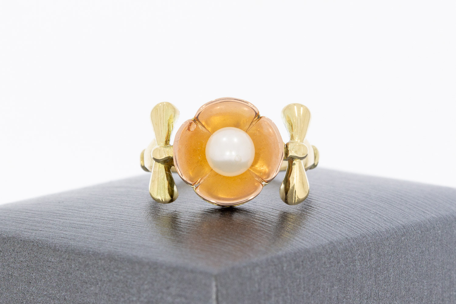 585 Bicolor-Gold Solit&auml;rring Damen mit Perle - Ringgr&ouml;&szlig;e 54