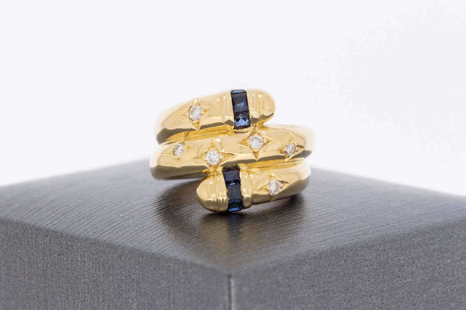 585 Gold Ring Damen mit Saphir und Diamant - Ringgr&ouml;&szlig;e 45