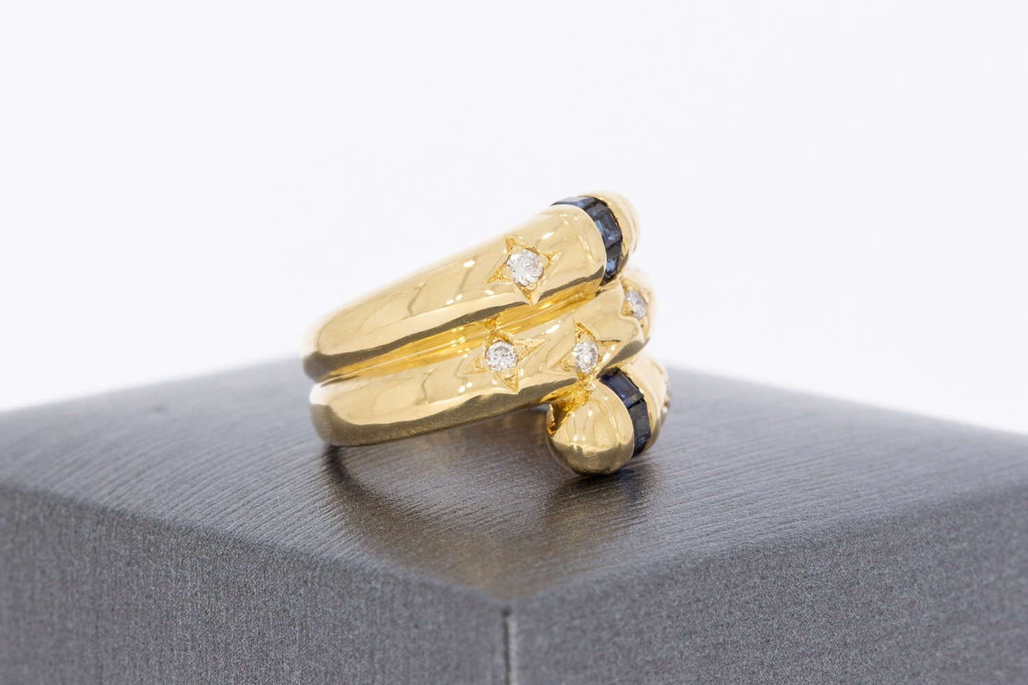 585 Gold Ring Damen mit Saphir und Diamant - Ringgr&ouml;&szlig;e 45