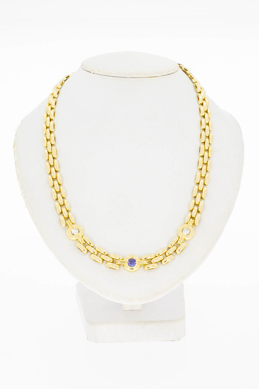 18 Karat Gold Gliederkette mit Amethyst und Diamant - 44 cm