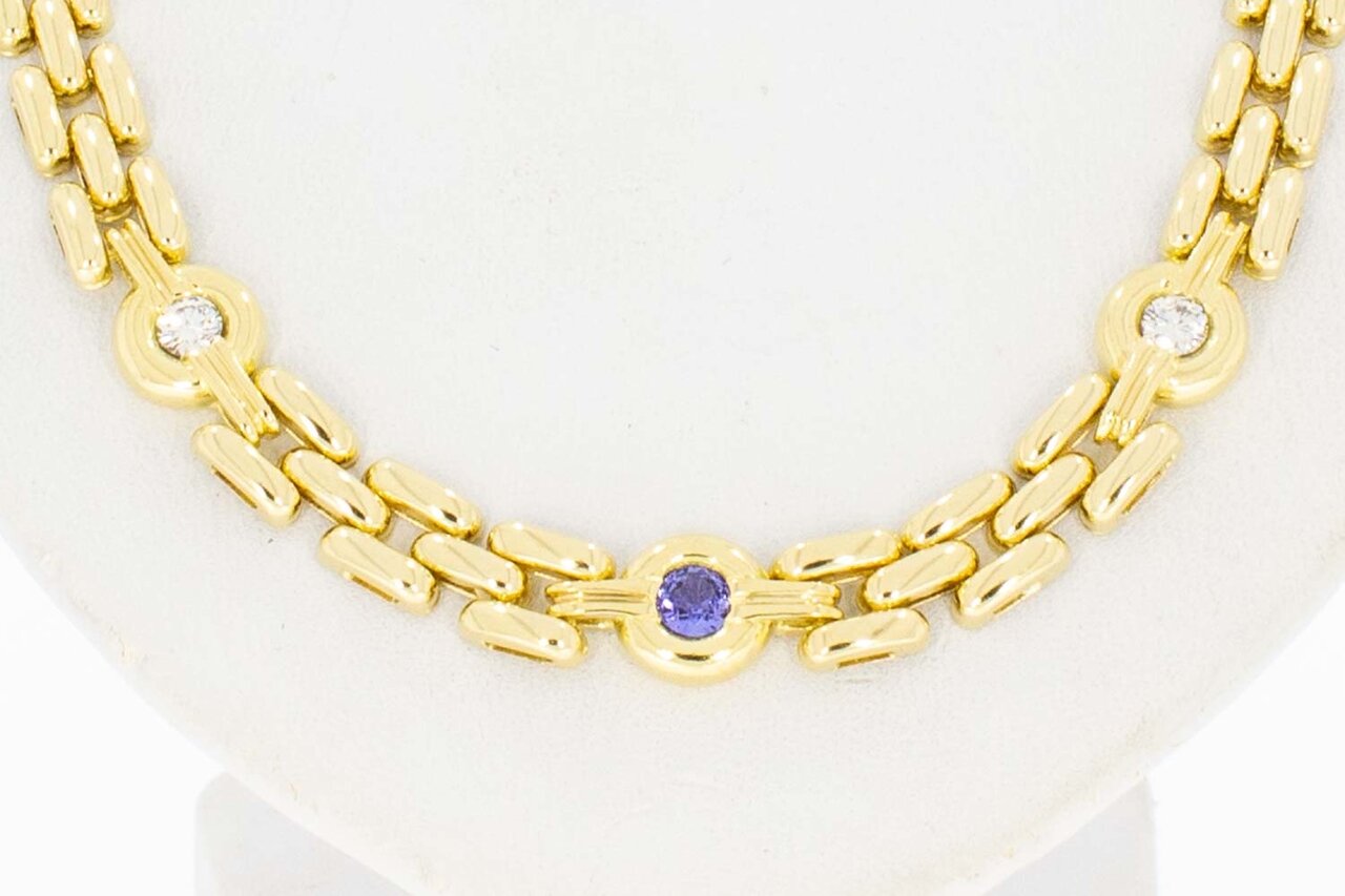 18 Karat Gold Gliederkette mit Amethyst und Diamant - 44 cm