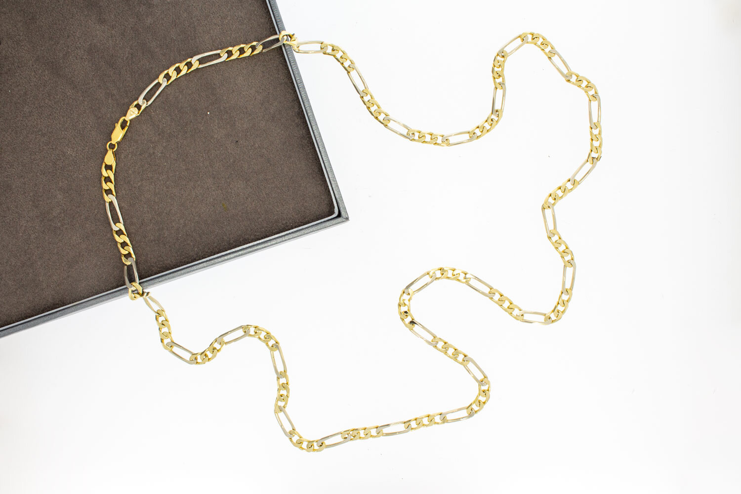 18 Karat Bicolor-Gold Figarokette Herren - 81 cm
