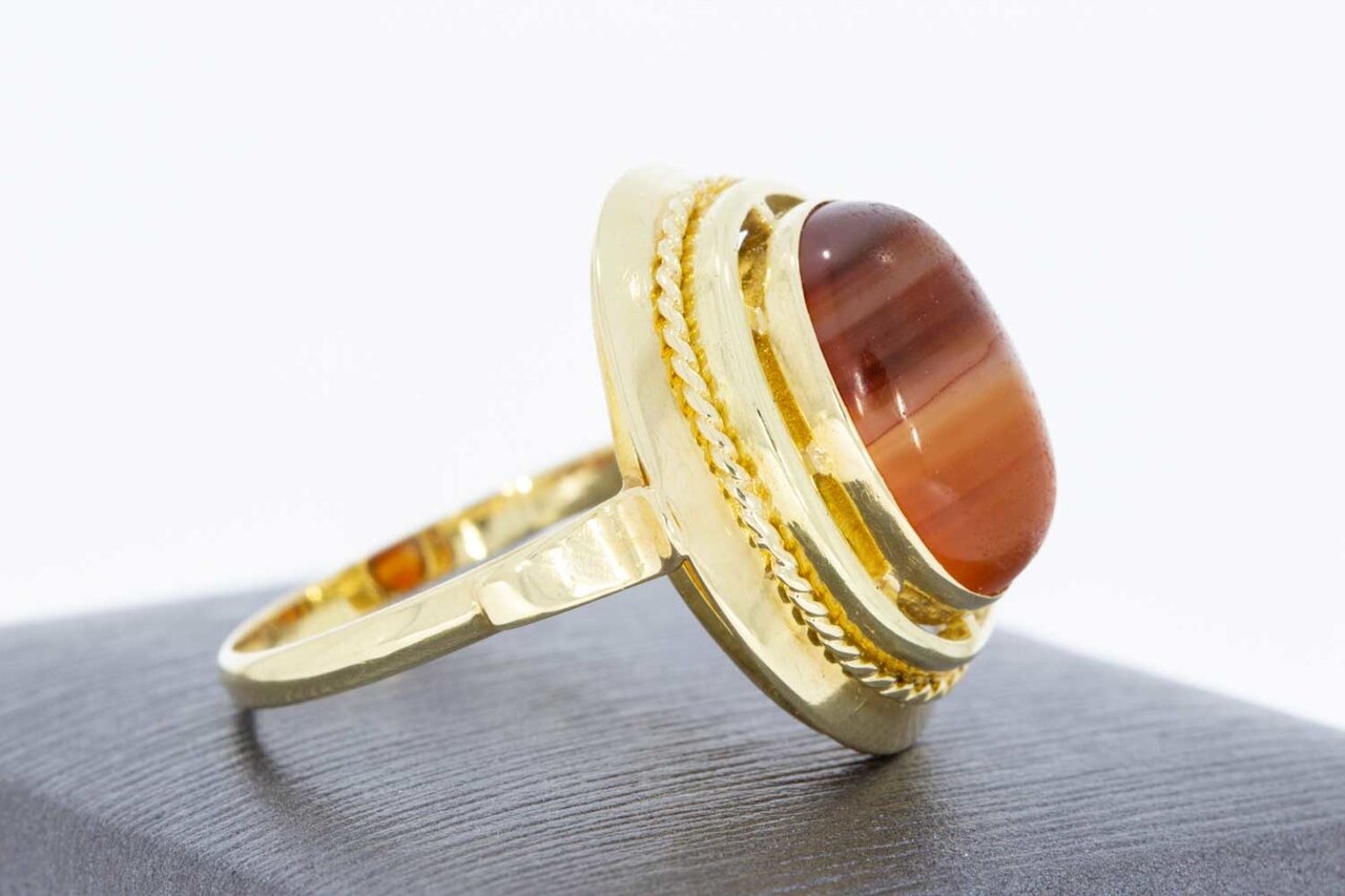 585 Gold Marquise-Ring Damen mit Achat - Ringgr&ouml;&szlig;e 66