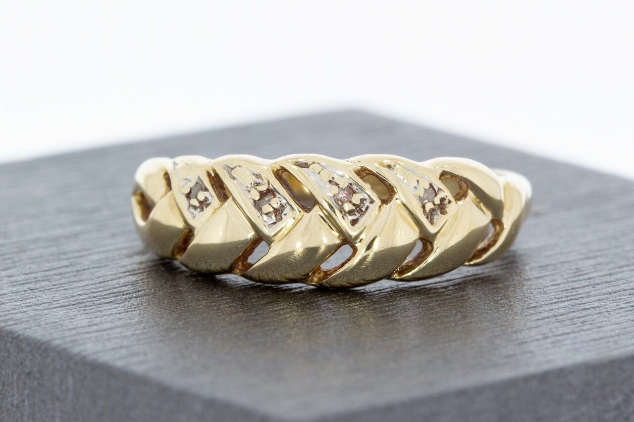 585 Bicolor-Gold Ring Damen mit Diamant - Ringgr&ouml;&szlig;e 53