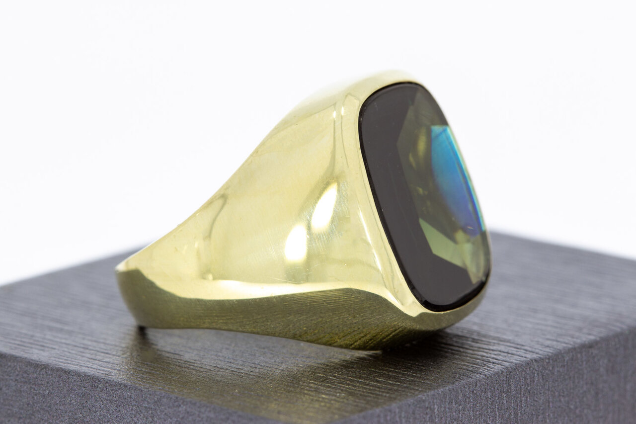 585 Gold Statement-Ring Herren mit Turmalin - Ringgr&ouml;&szlig;e 64