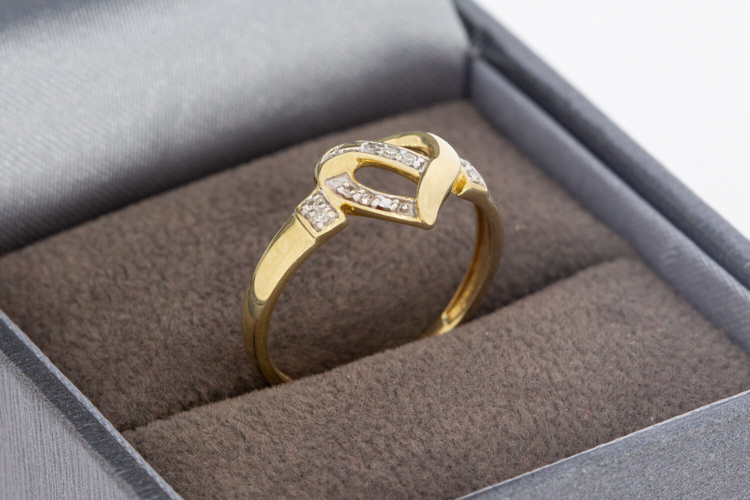 585 Gold Herzring Damen mit Diamant - Ringgr&ouml;&szlig;e 50