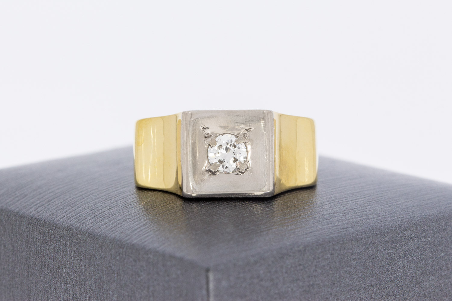 585 Bicolor-Gold Ring Herren mit Diamant - Ringgr&ouml;&szlig;e 51
