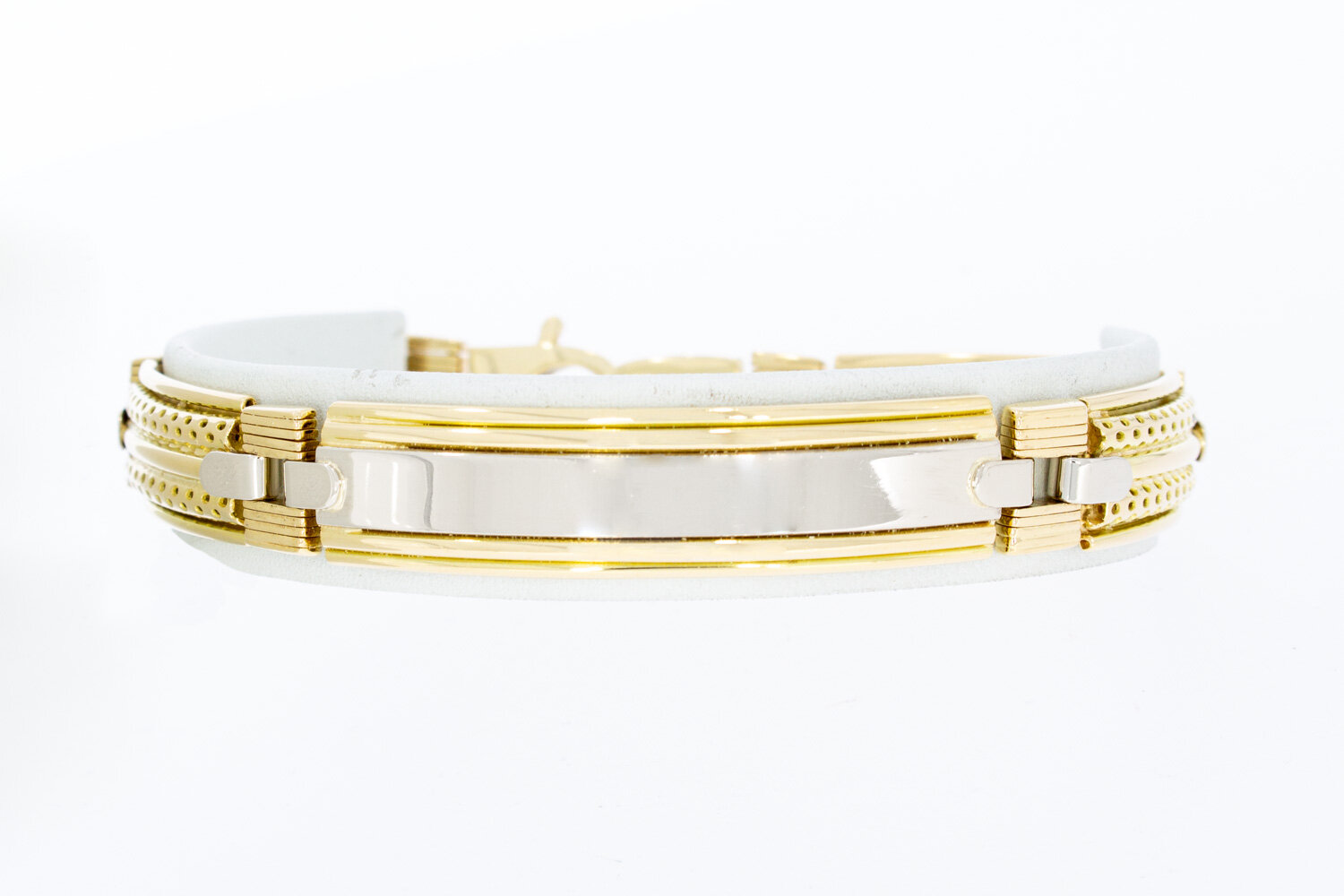 18 Karat Bicolor-Gold Armband mit Namenspl&auml;ttchen - 22 cm