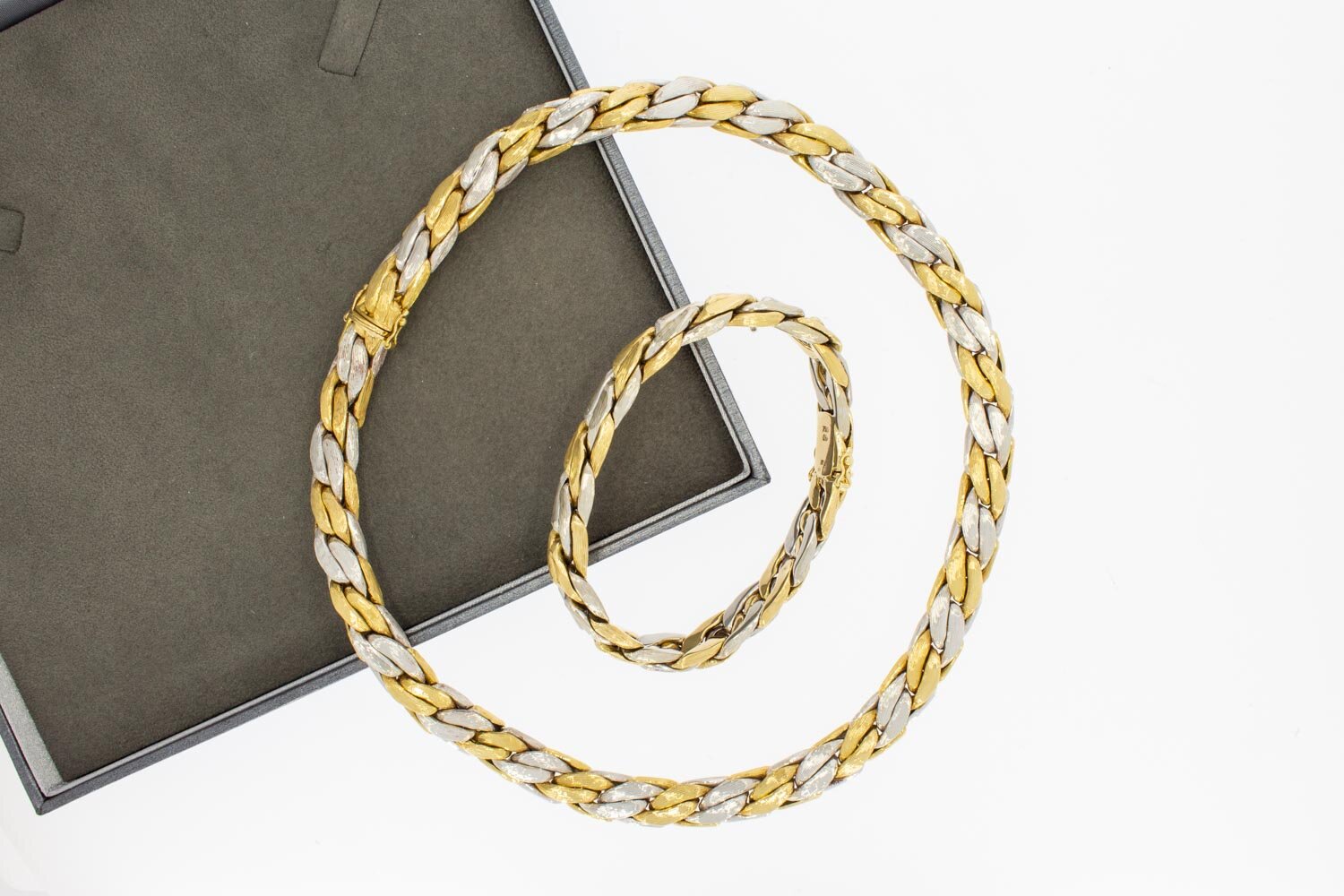 18 Karat Bicolor-Gold Geflochtene Kette - 61,5 cm