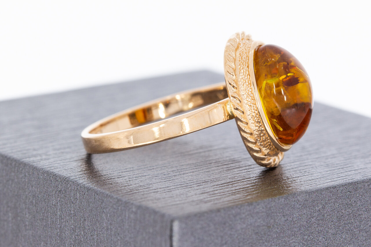 Vintage 585 Ros&eacute;gold Ring Damen mit Bernstein - Ringgr&ouml;&szlig;e 60