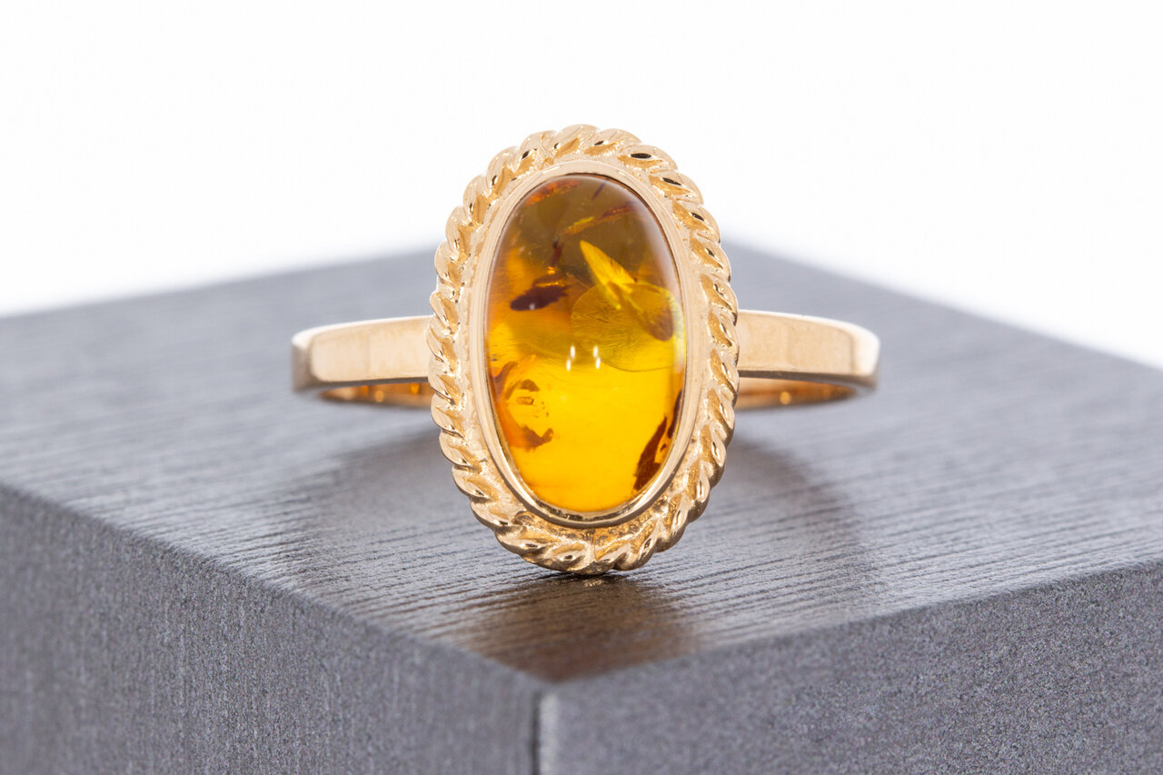 Vintage 585 Ros&eacute;gold Ring Damen mit Bernstein - Ringgr&ouml;&szlig;e 60