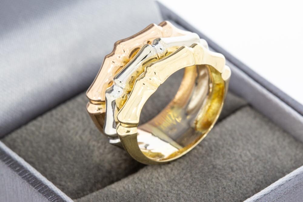 Breiter 585 Tricolor-Gold Bandring Damen - Ringgr&ouml;&szlig;e 56
