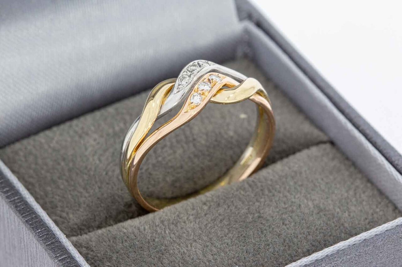 585 Tricolor-Gold Ring Damen mit Diamant - Ringgr&ouml;&szlig;e 57
