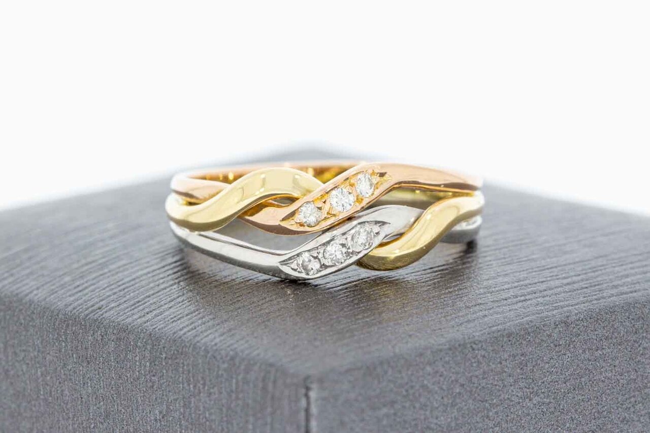 585 Tricolor-Gold Ring Damen mit Diamant - Ringgr&ouml;&szlig;e 57