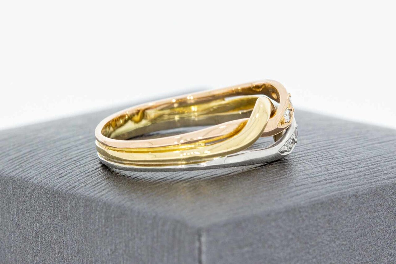 585 Tricolor-Gold Ring Damen mit Diamant - Ringgr&ouml;&szlig;e 57