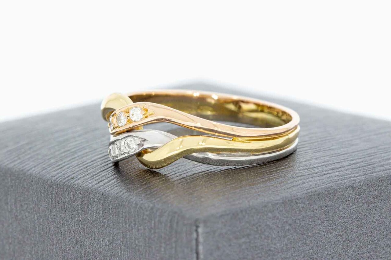 585 Tricolor-Gold Ring Damen mit Diamant - Ringgr&ouml;&szlig;e 57