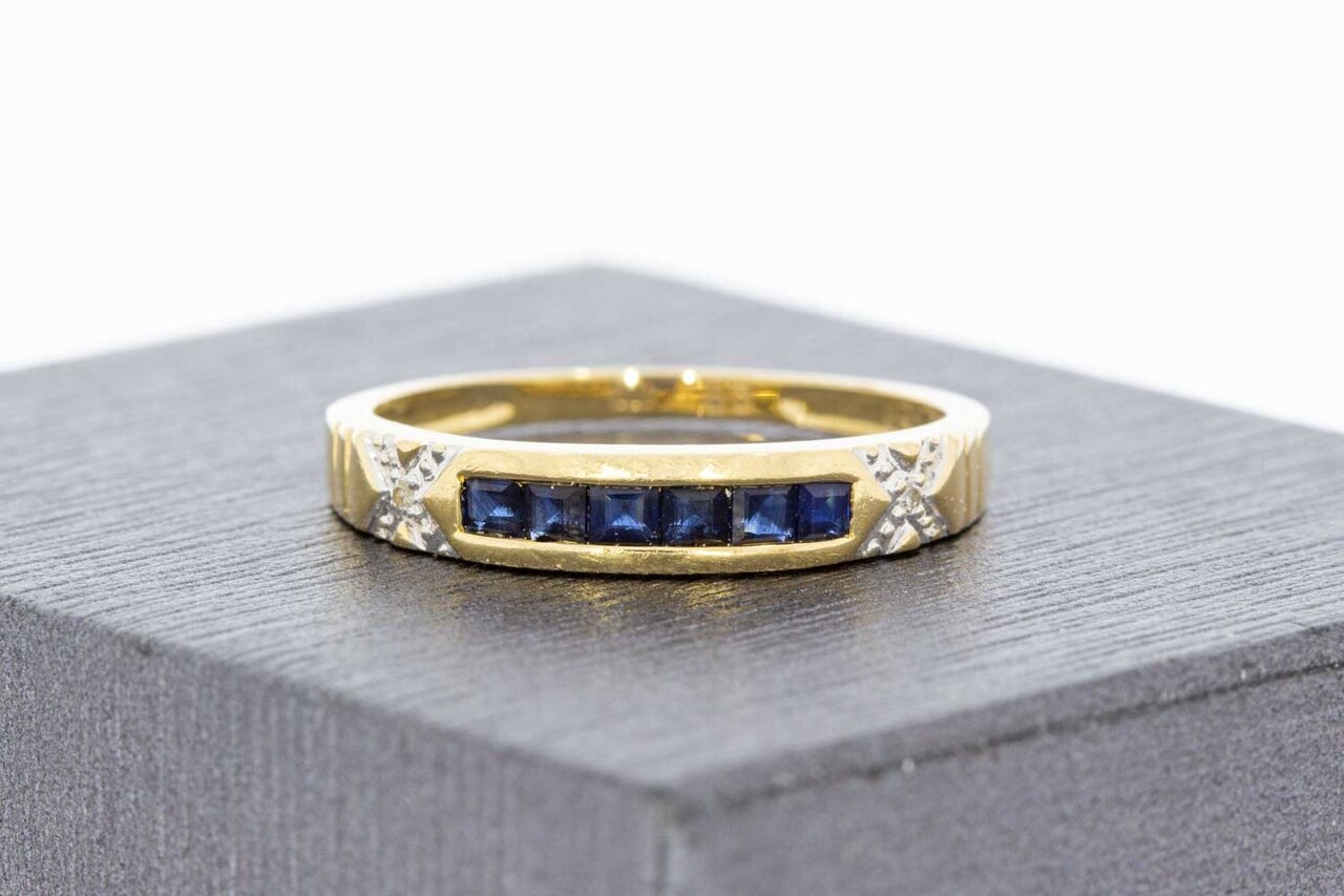 585 Gold Vorsteckring mit Saphir und Diamant - Ringgr&ouml;&szlig;e 55