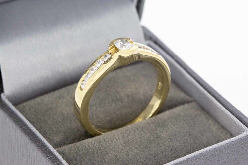 14 karaat geel gouden ring gezet met Zirkonia - 19,8 mm