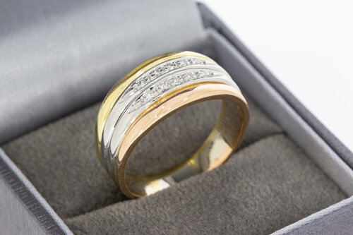 Tricolor 18 Karat Gold Ring mit Diamant - 19,6 mm