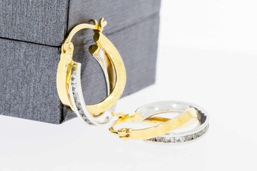 18 Karat Bicolor-Gold Creolen Damen mit Zirkonia - 1,7 cm