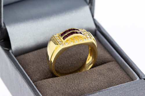 18 Karat Gold Bandring mit Rubin und Diamant - Ringgr&ouml;&szlig;e 57