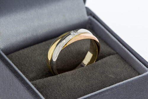 Bandring Damen 585 Tricolor-Gold mit Diamant - Ringgr&ouml;&szlig;e 54