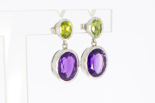18 Karat Gold Ohrringe mit Amethyst und Peridot - 2,5 cm