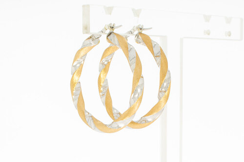 18 Karat Bicolor-Gold Gedrehte Creolen Damen - 3,5 cm