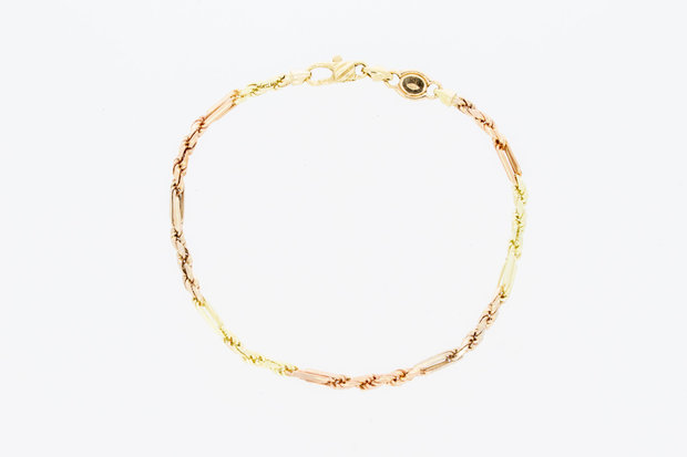 14 Karaat bicolor gouden koord schakelarmband - 19,5 cm