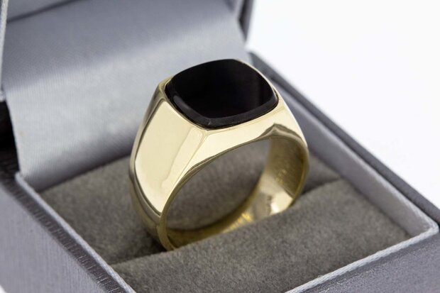 14 Karat gelb goldene Onyx Siegelring - 20,7 mm