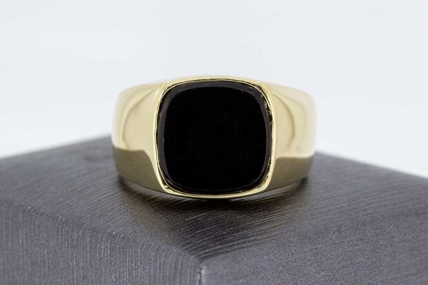 14 Karat gelb goldene Onyx Siegelring - 20,7 mm