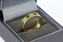 750 Diamant Goldring mit Smaragd -17,5 mm