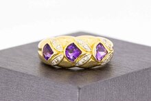 18 Karaat gouden Amethist ring met Diamant - 17,9 mm