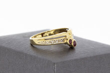 14 Karaat gouden Entourage Robijn ring met Diamant - 17,4 mm