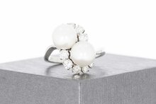 750 Perlen Goldring mit Diamant - 17,2 mm
