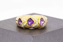 18 Karat Amethyst Goldring mit Diamant - 17,9 mm