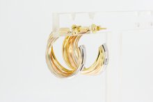 Tricolor 14 Karat breite Gold Kreolen - 22,3 mm