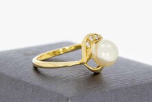18 Karat Perlenring mit Diamant - 16,5
