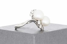 750 Perlen Goldring mit Diamant - 17,2 mm