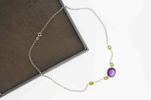 750 Wei&szlig;gold Edelsteinkette - 45 cm