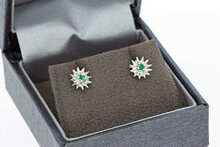 Smaragd Ohrstecker 18 Karat Wei&szlig;gold - 0,7 cm