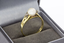 14 Karat Perlenring mit Diamant - 18,7 mm