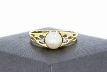 14 Karat Perlenring mit Diamant - 18,7 mm