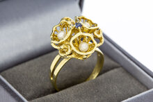 Perlenring 14 Karat Gold mit Saphir - 18 mm