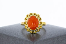 Vintage 18 Karat Gold Ring mit Koralle - Ringgr&ouml;&szlig;e 54, 2,8 g