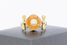 585 Bicolor-Gold Solit&auml;rring Damen mit Perle - Ringgr&ouml;&szlig;e 54
